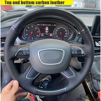CARDAK Siyah Deri Karbon Fiber Araba direksiyon kılıfı Audi Q7 2012-2015 Q3 Q5 2013-2016 A4 (B8) 2014 2015 A6 (C7)