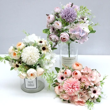 1 Adet Karışık Avrupa Gül Çiçek Şakayık Yapay Çiçek Ortanca İpek Sahte Buket Ev Düğün Dekorasyon İçin Tutan Çiçekler