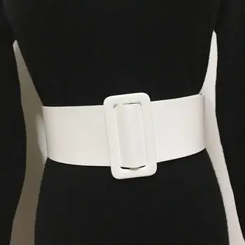 MS bel sızdırmazlık Geniş PU Deri Dekorasyon Etek Gömlek Elbise Yuvarlak Toka Dikdörtgen Siyah Beyaz Kemer Basit Çok Yönlü Kemer 107C