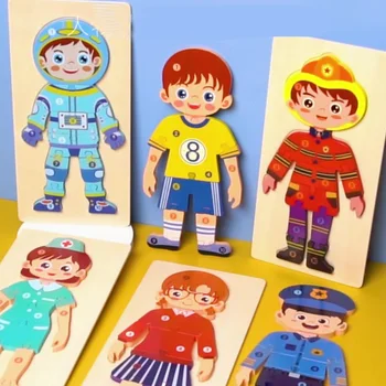 Bebek Ahşap 3D Bulmacalar Çocuklar için Çocuk Karikatür Numarası Karakter Kariyer Bilişsel Jigsaw Kurulu Oyunu Okul Öncesi eğitici oyuncak