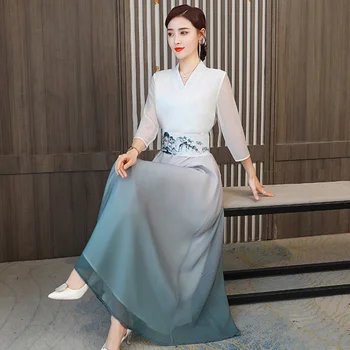 Vintage Stil Hanfu Kadınlar çin elbisesi Geleneksel Uzun Qipao Asya Elbiseler Kadın Zarif İnce Zen Ulusal Harajuku Giyim