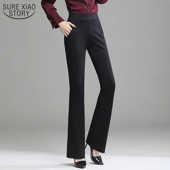 Gevşek Boyutu 4XL Profesyonel Pantolon Sonbahar ve Kış Moda Kadınlar Yüksek Bel Flare Pantolon Tüm Maç Düz Rahat Pantolon 11516