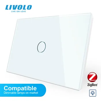 Livolo ZigBee akıllı wifi adaptif dimmer duvar ışık anahtarı, kristal Cam Panel, Uyumlu kısılabilir lambalar, loş ışık yukarı aşağı