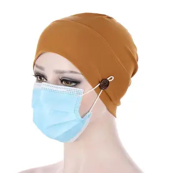 2021 Yeni Saf Renk islami türban Kapaklar Moda Kadın Düğme Keten İç Başörtüsü Kap başörtüsü Giymek için Uygun