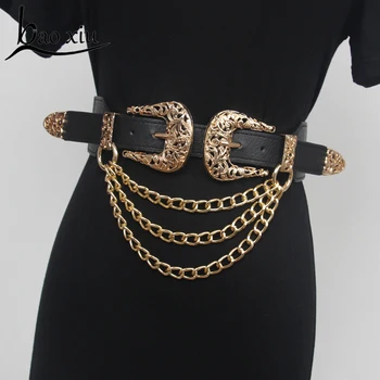 Çift Vintage Kavisli metal tokalar PU bel kemeri Kadınlar İçin Çok katmanlı Zincir Elastik Yeni Tasarımcı Korse Elbise Kemer
