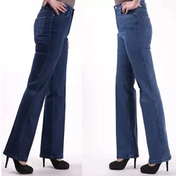 Kadın kot yüksek bel düz elastik artı boyutu bayan Pantolon Supersize 42 Anne Pantolon
