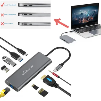 Çoklu USB 3.0 4K VGA RJ45 Adaptörü Splitter 3 Port USB HUB USB-C Tipi C MacBook için USB hub Dizüstü Bilgisayar yerleştirme istasyonu