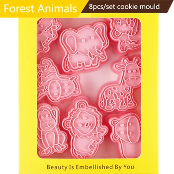 8 adet / takım Orman Hayvanları Bisküvi Kalıp Plastik kurabiye kalıbı Preslenebilir 3D kurabiye kesici Pişirme Aksesuarları kurabiye damgası
