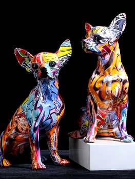 Basit Yaratıcı Renk Bulldog Chihuahua Köpek Heykeli Oturma Odası Süsler Ev Giriş Şarap Dolabı Ofis Dekorları Reçine El Sanatları