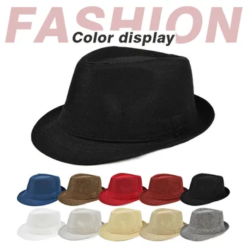 Yeni Moda Keten Kısa Kollu Fedora Şapka Erkekler İçin İngiliz tarzı beyefendi Siyah Caz Kap Kadın chapéu Panama fedoras