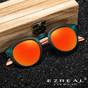 EZREAL Marka Tasarımcısı Polarize Güneş Gözlüğü Erkekler Plastik Çerçeve Ahşap Kulaklıklar Moda Oval güneş gözlüğü Ayna Lens UV400