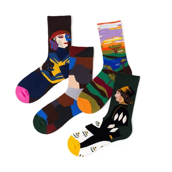 1 Çift Kadın Çorap Pamuk Kadın Erkek Yağlıboya Çorap Sanat Komik Renkli Çorap Sevgilisi İçin 36-43EUR