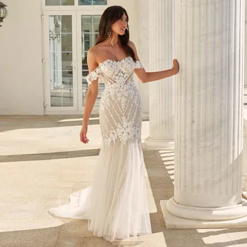 Boho düğün elbisesi 2022 Kapalı Omuz Sevgiliye Mermaid gelinlik Lüks Aplike Backless Yaz gelin elbiseleri Custom Made