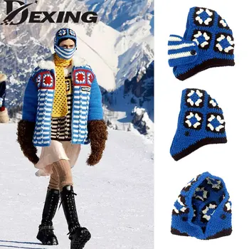 Kore Izgara Davlumbaz Şapka Sonbahar Kış sıcak Örme Çiçek Balaclava Maske Tığ Kazak kulak koruyucu bere Kadın kayak şapkası