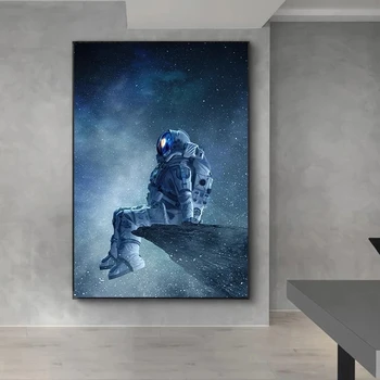 Yalnız Astronot Uzayda Oturan Tuval Boyama Posterler ve Baskılar Oturma Odası Yatak Odası Duvar Sanatçısı Ev Dekorasyon Boyama