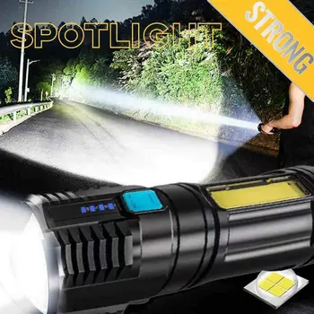 4/5 çekirdekli Süper Parlak El Feneri Şarj Edilebilir Açık Çok fonksiyonlu P900 Led Uzun menzilli Spot Pil Ekran cob lambası