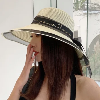 Hasır şapka Yaz Yeni Stil Siyah Örgü Kadın Yaz Güneş Koruyucu Kapak Sahil Tatil Tatil Katlanabilir plaj şapkası Güneşlik