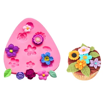 Birçok Farklı Çiçekler Yaprak Fondan Kek silikon kalıp Çikolata Kalıpları DIY Kek Dekorasyon Araçları Pasta Jöle Puding Kalıp C023