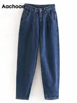 Aachoae Kot Kadın 2022 Gevşek Rahat harem pantolon Erkek Anne Kot Streetwear Kot Pantolon Pilili Pantolon Hımbıl Kot