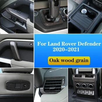 ABS Meşe Ahşap İç Kiti, Land Rover Defender 110 2020-2021 için Araba Kapı Kolu Cam Kaldırma Çerçevesi, Dişliler, AC Hava Çıkış Kapağı, LHD