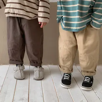 2022 Sonbahar Yeni Çocuk Erkek Yama Cepler Pantolon Kız Bebek Gevşek Rahat Havuç Pantolon Çocuk Tam pamuklu pantolon bebek kıyafetleri