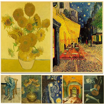 Ünlü Yağlıboya Koleksiyonu Posterler Van Gogh Çalışır Retro Kraft Kağıt Ev Cafe Dekor Baskı Estetik Sanat Duvar