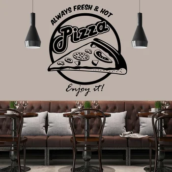 Her zaman Taze ve Sıcak Pizza Keyfini Çıkarın Sanat Alıntı Duvar Sticker Pizza Dükkanı Fast Food Mutfak Çıkartması Vinil Pencereler Dekor Mağazası Duvar S454