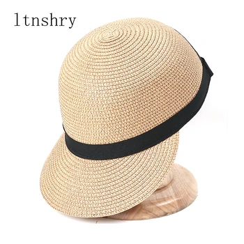 2021 Yaz Kadın Düz Renk Hasır Şapka Binicilik Şerit Şapka Moda güneş şapkaları Açık Rahat beyzbol şapkası Güneş Koruyucu Ayarlanabilir