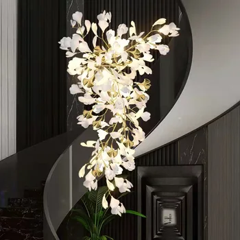 Lüks Seramik avize Oturma yemek odası için Ginkgo Şube Yaprakları kolye ışık Modern Bakır Sanat Villa çalışma yatak odası lambası