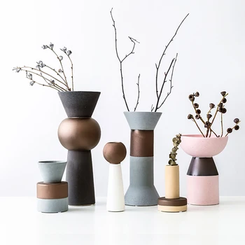 Avrupa Ev seramik vazo Yaratıcı mat Mat Tasarım vazolar masa Çiçek düzenleme Süs geometrik vazolar ev dekorasyon