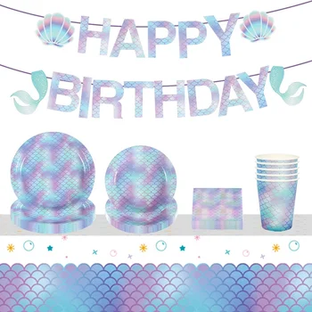 Mermaid Doğum Günü Partisi Süslemeleri Parti Balonlar Tek Kullanımlık Sofra Setleri Çocuklar Doğum Günü Partileri Iyilik Süslemeleri Malzemeleri