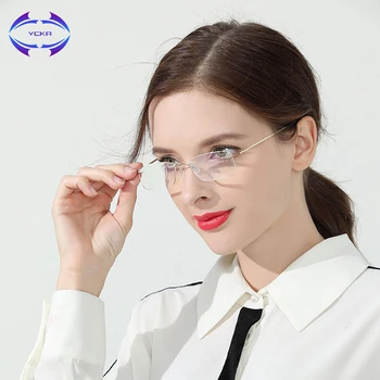 VCKA Kare Çerçevesiz okuma gözlüğü Kadın Gözlük Titanyum Alaşımlı Presbiyopik Çerçevesiz Özel Reçete lens Gözlük