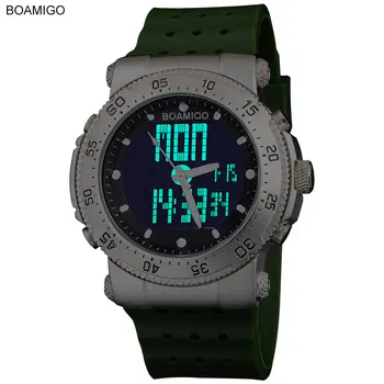 ŞOK Yeni BOAMIGO marka 3 Saat dilimi erkekler spor ordu donanma askeri saatler erkekler Kuvars Analog Dijital LED lastik bant kol saatleri