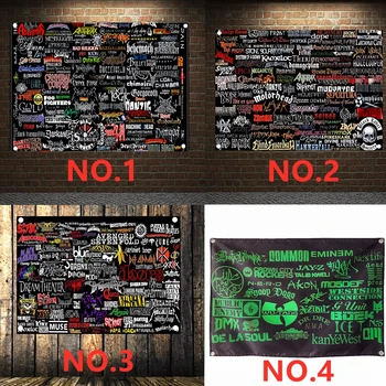 Rock and Roll Grubu LOGO Koleksiyonu Hediyeler Ağır Metal Müzik Posterler Kumaş Bayrakları ve Pankartlar 4 Delik Asmak Bez Duvar Sanatı Ev Dekor