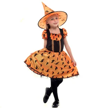 Gotik Kız Cadılar Bayramı Kabak Cadı Kostüm Çocuk Çocuk Büyücü Cosplay Karnaval Purim Geçit Rol Yapma Gösterisi Parti Elbise