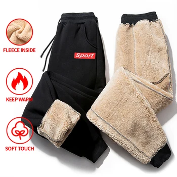 Kış pantolonları Erkekler Kaşmir Kalınlaşmak Sıcak Pantolon Siyah Kürk Astarlı Ayak Bileği Bağlı Pantolon Dış Joggers Sweatpants Rahat Erkek Giyim