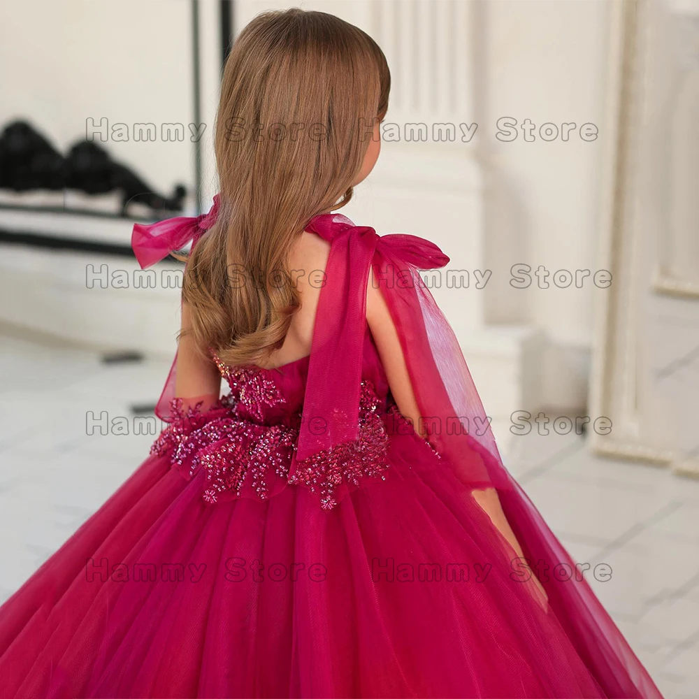 2023 Çiçek Kız Elbise Düğün için V Boyun Kolsuz Köpüklü Boncuk Balo İlk Communion Elbise doğum günü partisi elbisesi