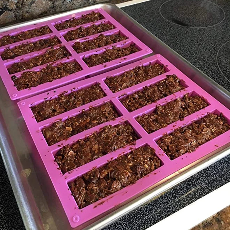 8 Kavite Büyük Dikdörtgen silikon kalıp Tahıl Enerji Bar Makinesi Çikolata Truffles Brownie Mısır Ekmeği Cheesecake Sabun Tereyağı Kalıp