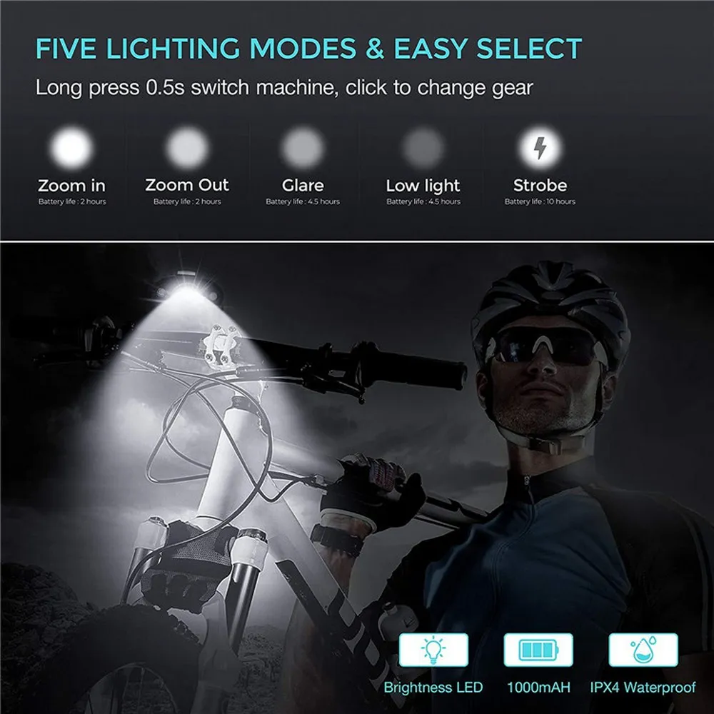 Batı BİSİKLET Bisiklet Far T6 L2 LED Bisiklet Ön Arka İşık Seti USB şarj edilebilir pil Su Geçirmez Kuyruk İşık El Feneri Yeni