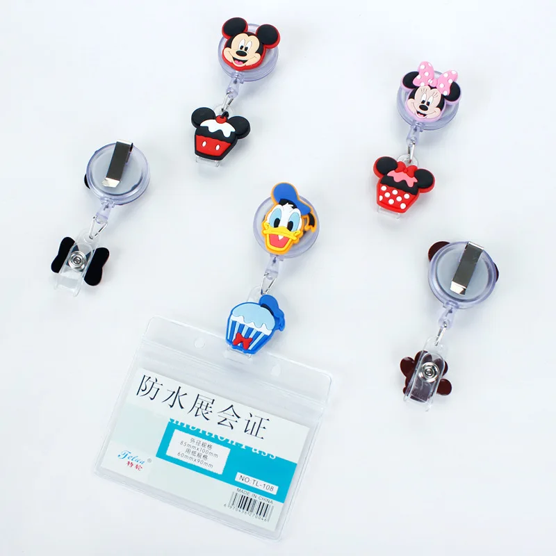 Disney Minnie Mickey Cep Telefonu Kordon Karikatür Geri Çekilebilir Yaratıcı KİMLİK isim kartı Kordon Anahtarlık Hemşire Göğüs kart tutucu