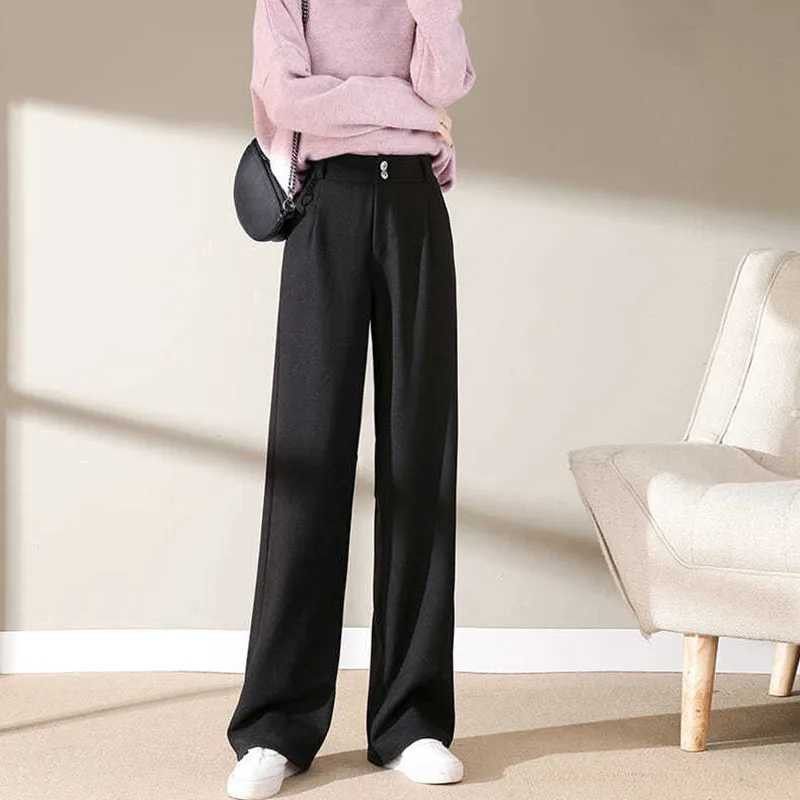 Lucyever 2022 Bahar Yün Geniş Bacak Pantolon Kadın Kore Yüksek Bel Gevşek Düz Pantolon Yüksek Kaliteli Rahat Uzun pantolon