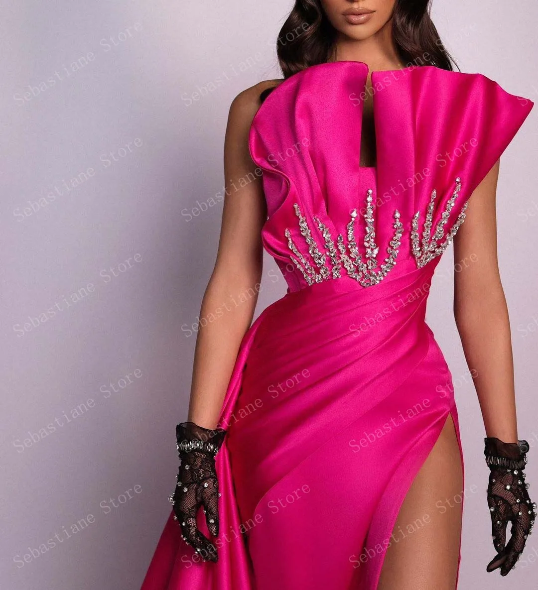 Muhteşem Zarif balo kıyafetleri Straplez Kolsuz Kristaller Sparkly Bölünmüş Kadınlar Örgün Uzun Akşam Pageant Törenlerinde Custom Made