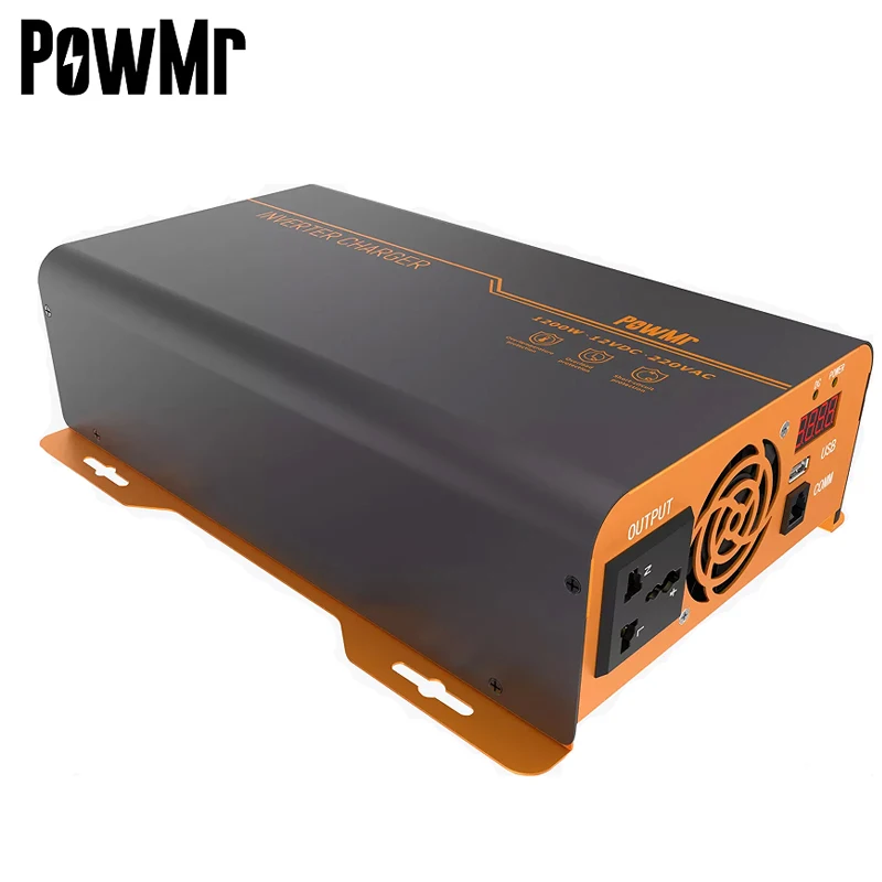 POWMR 12V 110V / 220V 1200W şebekeden bağımsız invertör şarj cihazı 1.2 KW Saf Sinüs Dalgası Güneş İnvertör Kurşun Asit / Lityum Pil İnvertör