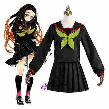 Yeni Anime iblis avcısı Kimetsu hiçbir Yaiba Cosplay Kostüm Kamado Nezuko Makomo Japon Okul Üniformaları Denizci Elbisesi Kadın Kıyafeti