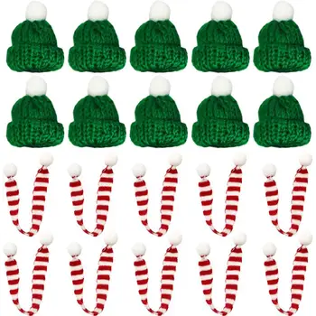 20 adet Mini Şapka Eşarp Noel El Sanatları örgü şapka Eşarp Noel DIY Mini Örme Eşarp Yün Şapka Noel içme şişesi Dekor