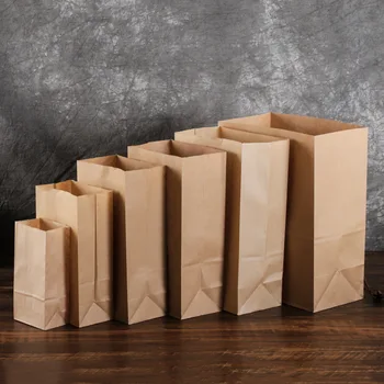100 adet 27x15x9 32x18x11cm Kahverengi Kraft Kağıt Torbalar Çerez Ekmek Pişirme Paketi hediye keseleri Ambalaj Gıda Paket Çevre Dostu Çanta