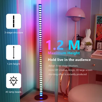 1.2 m RGB LED ritim müzik ses kontrolü zemin lambası iç mekan ev dekorasyonu Modern köşe oturma roma atmosfer ayakta ışık
