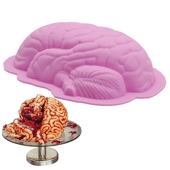 1 adet 3D İnsan Beyin Şekli Pan Pişirme Silikon Cadılar Bayramı Kek Kalıbı Puding Jello Tatlı ekmek kalıbı Mutfak Bakeware Aksesuarları
