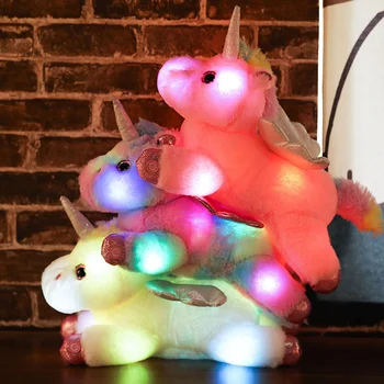 Yüksek Kaliteli Parlayan Hayvan Unicorn Aydınlık peluş oyuncaklar Kawaii parlak led Unicorn Doldurulmuş Oyuncaklar Bebek Çocuk Bebek noel hediyesi