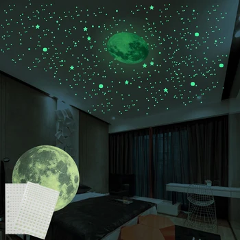 414 adet 3D Aydınlık Ay Yıldız Duvar Sticker Seti Karanlık Duvar Çıkartması DIY Çocuk Odası Yatak Odası Oturma Odası Ev Dekorasyon